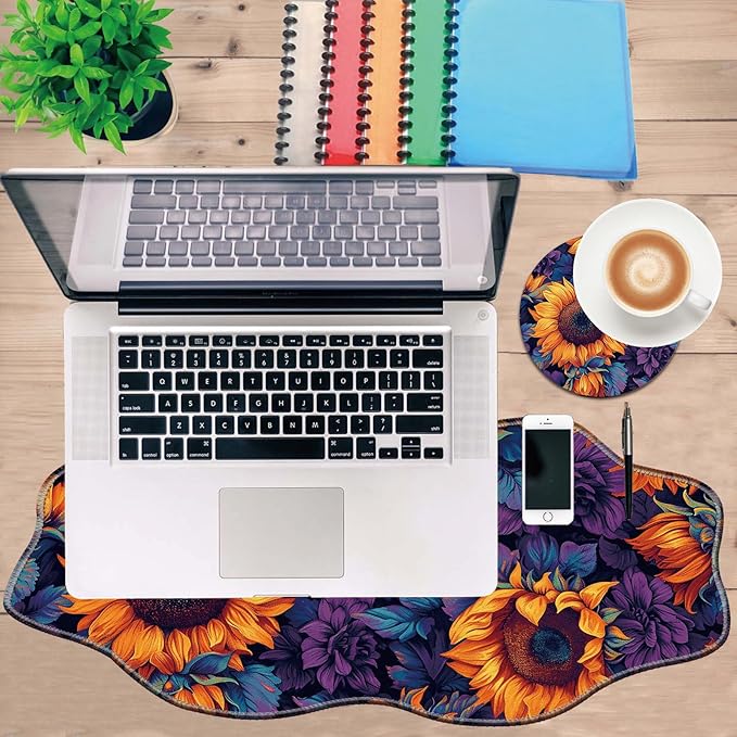 Large Gaming Mouse Pad for Desk,35.4 * 15.7in,Irregular Wavy Stitched Edges,XL Mousepad with Anti-Skid Rubber Base,Keyboard and Mouse Mat,Office Desk Writing Pad,Sunflower