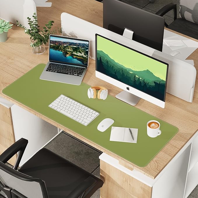 AFIING Cork Desk Mat 47" x 17", Dual-Sided Natural Cork & PU Leather Desk Pad, Non-Slip Waterproof Large Mouse Pad for Office, Home & Gaming (Olive Green)