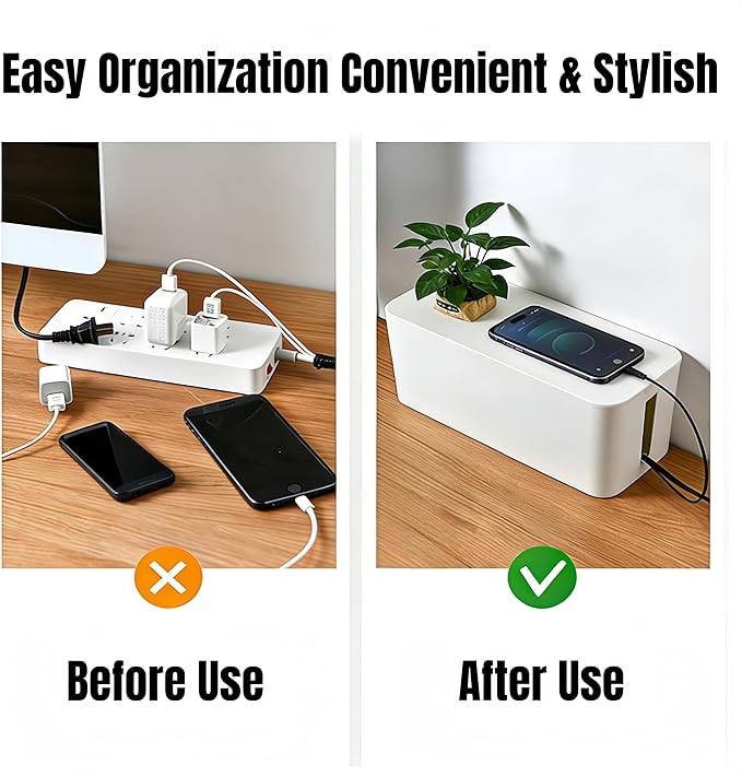 1 Large + 1 Small Cable Management Box Set – 2-Piece Cord Organizer Box, Home Office Desk Wire Storage & Cable Management Solution (Acryliclid lid/White)