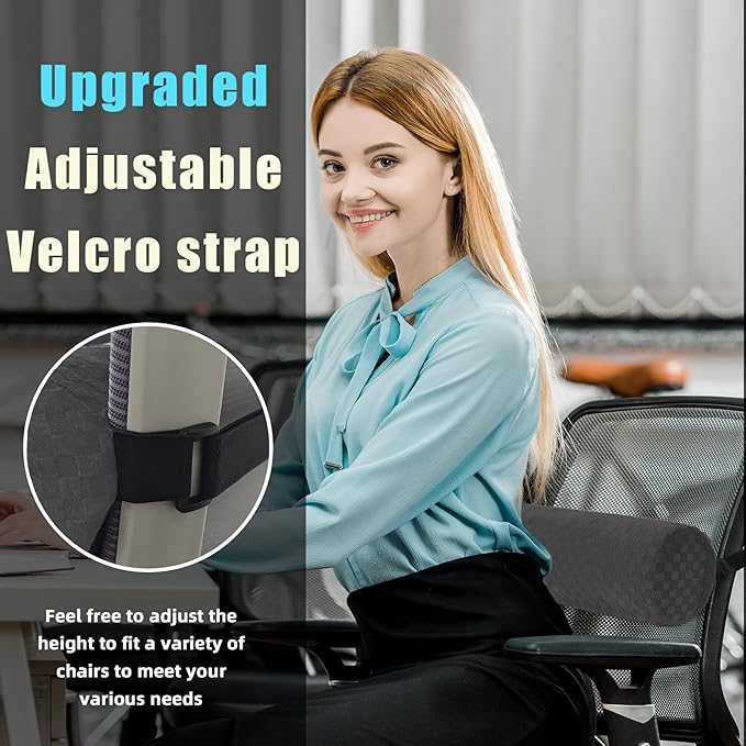 Lumbar Roll Pillow for Lower Back, Lumbar Support Foam Roll Cushion with Pillowcase and Upgraded Strap for Office, Chair, Car, Seat Pain Relief & Improving Posture (Dark Grey, Long-15 * 4.3'')