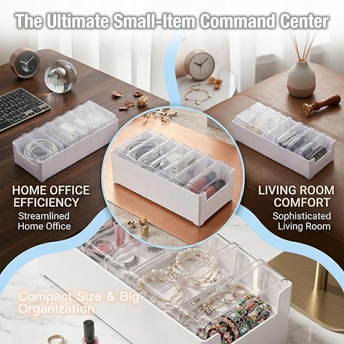 2 PCS Cable Organizer Box with 11 Standalone Cable Management Box, Charger Cord Organizer for Home/Office Desk Accessories Storage Stationery Supplies & Accessories（Clear）
