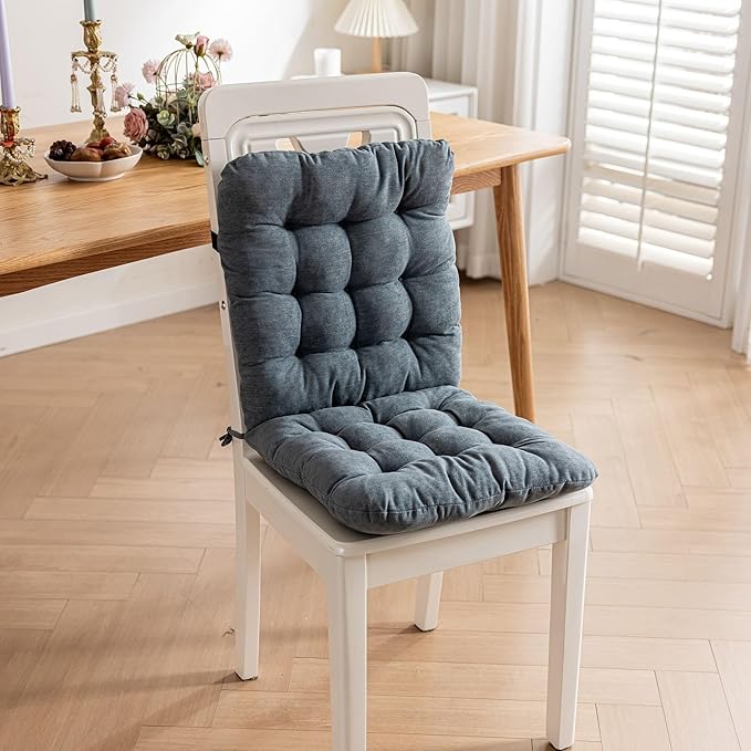 Desk Chair Cushion,Non-Slip Office Chair Pad with Ties,Soft Seat Cushion with High Back Support for Dorm,Car,Dining Room,Kitchen,Rocking Chairs (Dark Grey)