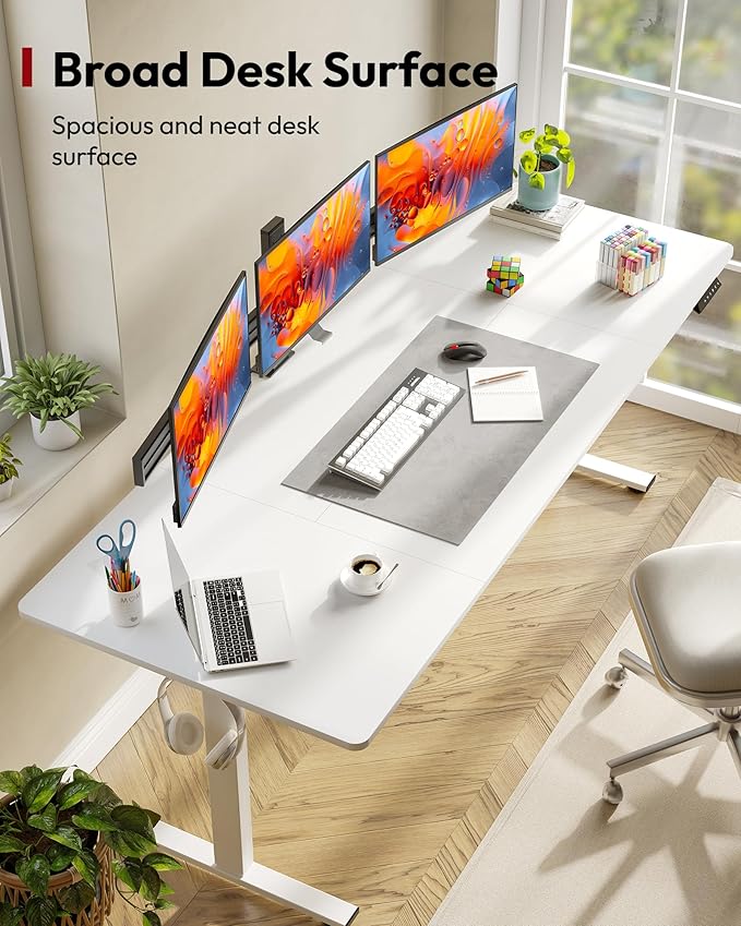 SANODESK Electric Standing Desk 79 x 32 Inches, Height Adjustable Sit Stand with Large Splice Board Desktop for Home Office, Computer Workstations，Memory Ergonomic Computer Desk, White Frame/White Top