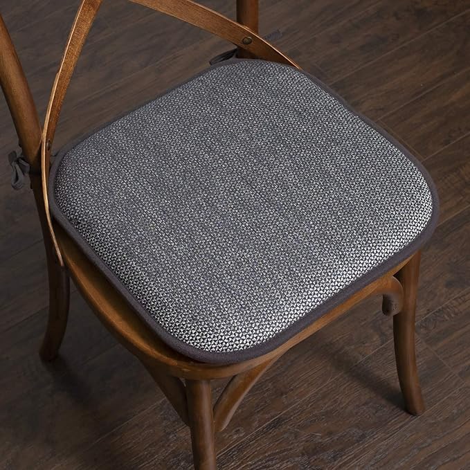 Chair Cushion Memory Foam Pads with Ties Honeycomb Pattern Slip Non Skid Rubber Back Rounded Square 16" x 16" Seat Cover