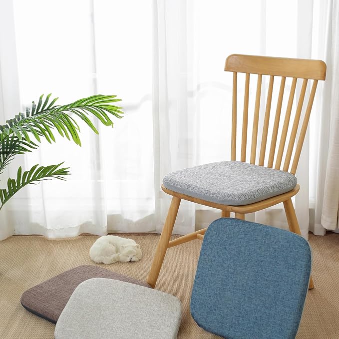 High Resilience Memory Foam Chair Cushion 19"x19"x2" Set of 2 Square Chair Pads and Washable Cover Non Slip Seat Cushions for Indoor Dining Room Kitchen and Office Chairs (Khaki,19"x19")