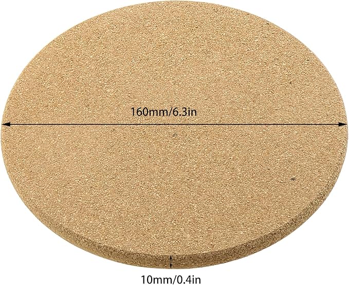 6-Pack 6.3-inch Round Absorbent Cork Pads for Home, Beverage Coffee Table, Dining Table and Desk Wooden Cork Plant Pads