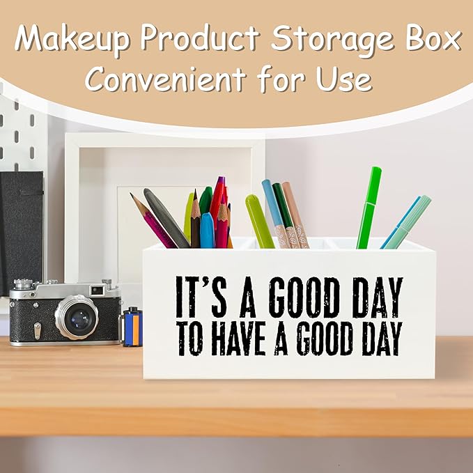 Inspirational Pen Pencil Holder for School Home Kitchen Office Desk, Motivational Decor, It's A Good Day to Have A Good Day Wooden Sign Organizer for Home Office Desk Accessories