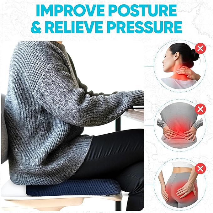FORTEM Seat Cushion, Office Chair Cushion, Memory Foam Car Seat Cushions, Sciatica Coccyx Tailbone Pain Relief, Chair Cushions for Back Support, Sitting Pad for Gaming, Washable Cover, Non Slip