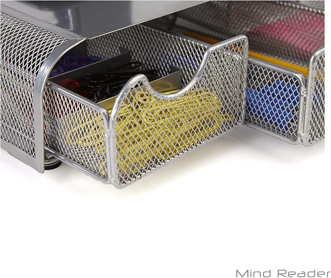 Mind Reader Perch Monitor Stand Desk Organizer, Silver Metal Mesh
