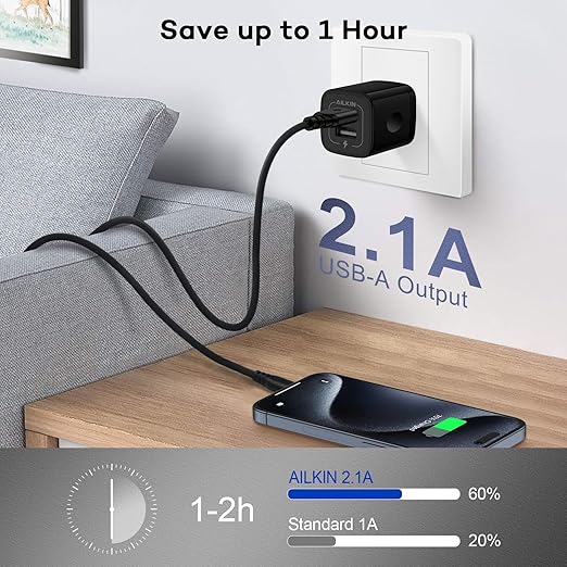 AILKIN USB MultiPort Charging Block, Wall Plug Station, Home Travel Charger Cube, Wall Charger Brick, Rapid Charging Adapter, Fast Android Charge Replacement for iPad/iPhone/iPod/Samsung Box