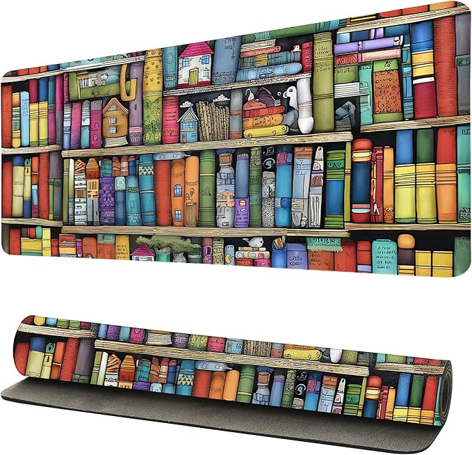 Book Lover's Desk Mat, Large PU Leather Desk Pad with Non-Slip Base, Literary Office Keyboard Mat Ideal Gift for Readers, Gaming & Home Work （31.5 * 15.75in）