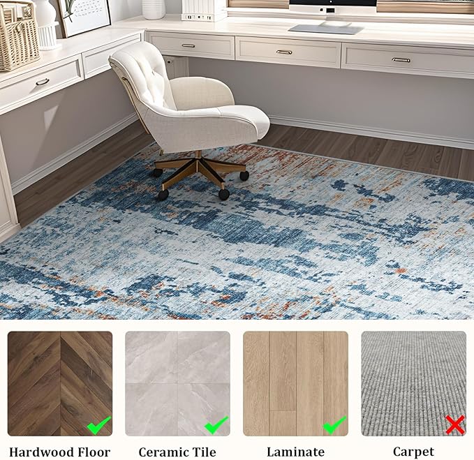 Office Chair Mat for Hardwood Floor, 60"x45" Easy Glide Computer Chair Mat Protector for Rolling Chair Under Desk Rug Nonslip Backing, Machine Wash