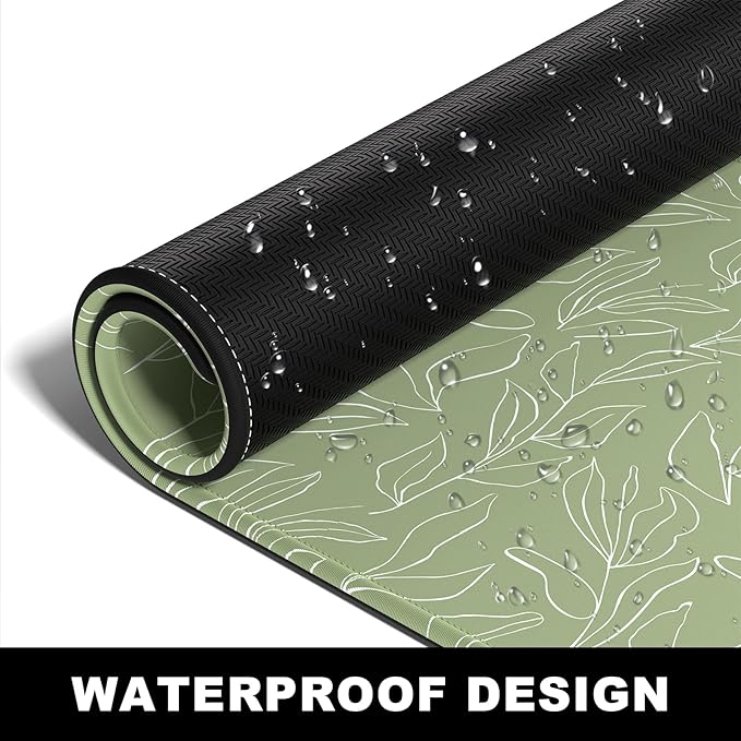 BosoBo Large Gaming Desktop Mat - XXL XXL Full Cover 35.5 x 15.7 Inches, Minimalist Green Leaf