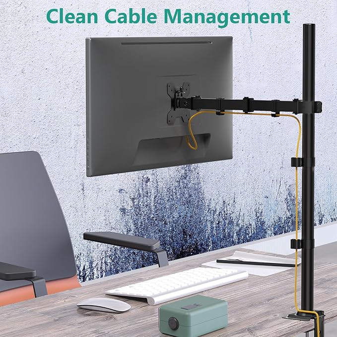 WALI Monitor Arm Mount for Desk, Single Extra Tall Computer Desk Mount, Monitor Bracket Mount Stand Single, up to 32 inch, 22 lbs (M001XL), Black