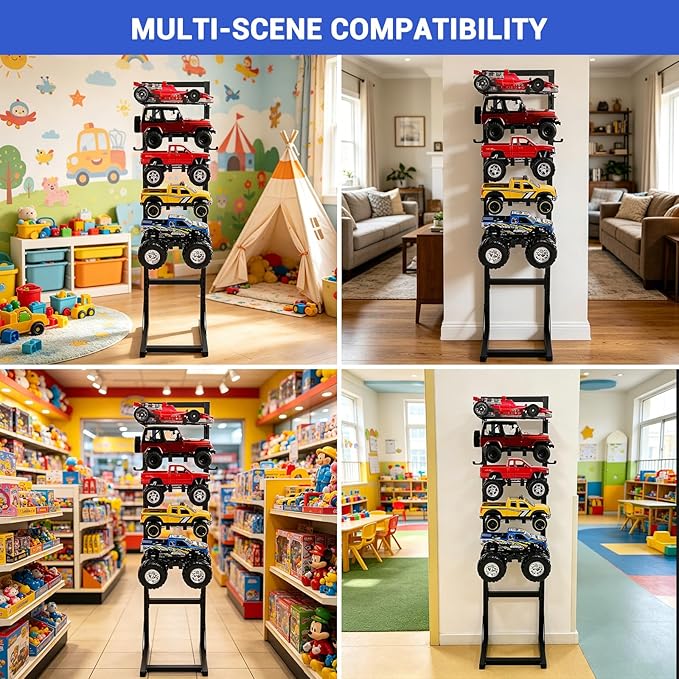 Rc Car Stand Display 5 Tier Metal Storage Rack Shelf Compatible With 1/6 1/10 1/12 1/18 1/24 Scale Crawler Trucks Accessories Multi Layer Model Workstation Organizer Includes 2 Remote Controller Hooks