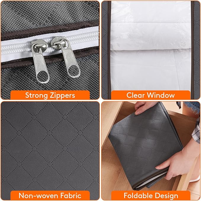 Lifewit 3 Pack 100L Clothes Storage Bins with Lids, Foldable Blanket Storage Bags with Zippers, Clear Window and Reinforced Handles, Closet and Organization for Clothing, Sweater, Comforter, Bedding