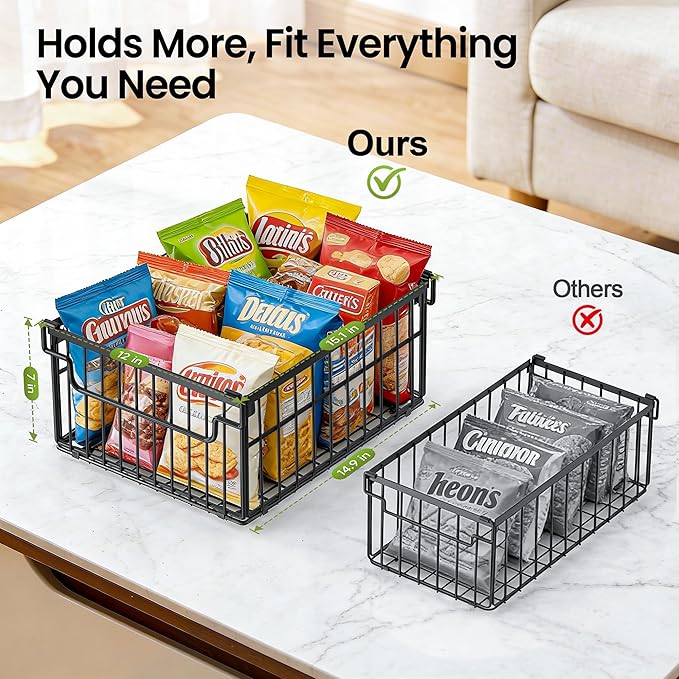 MSERCUOR Freezer Organizer Bins, 6 Pack Big Stackable Deep Chest Freezer Organizer Bins, Foldable Baskets with Handles, Black Storage Container Baskets for 5 to 9 Cu.FT Deep Freezer Sort Frozen Meats
