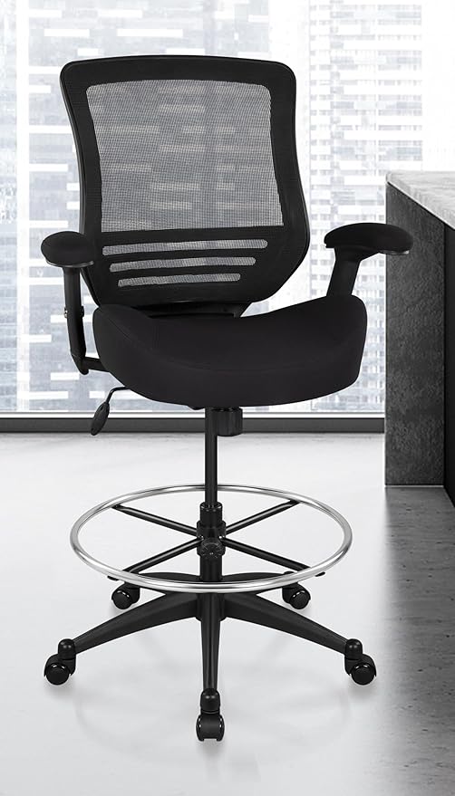 BOLISS 400lbs Mesh Ergonomic Office Drafting Chair Big Adjustable Foot Ring Height Adjustable Armrest(Black)