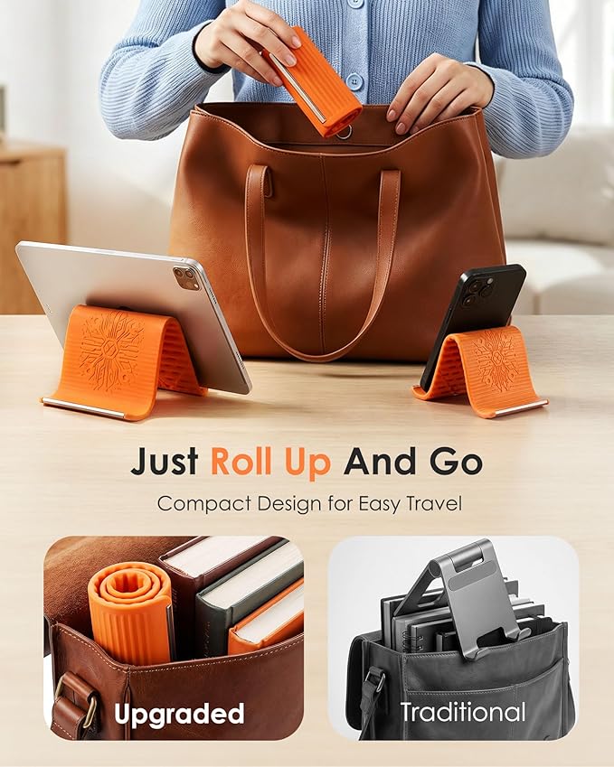 Bendable Foldable Silicone Aluminum Phone Holder, Upgrade Flexible Silicone Phone Stand, Adjustable Airplane Phone Holder for Tablet Laptop Travel Non-Slip Bed Desk Office Treadmill (Mixed, 2pcs)