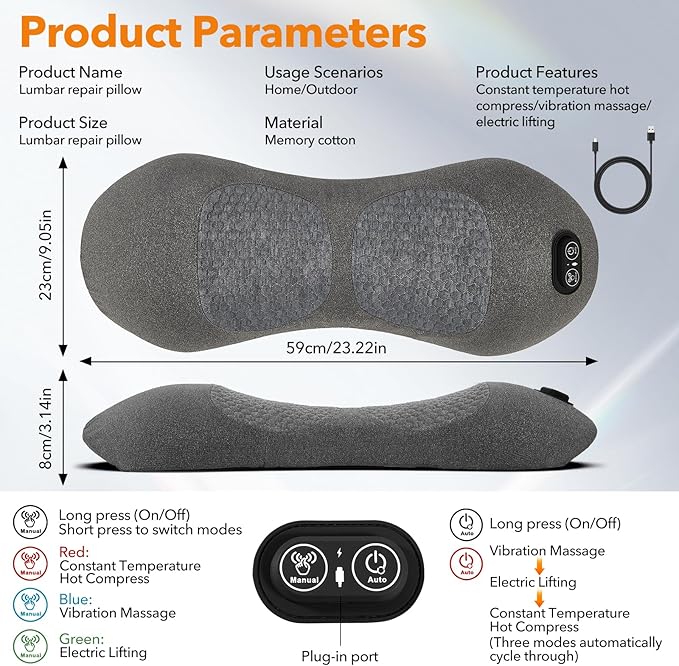 Smooth Spine Triple Fusion Back Massager with Heat - Sciatica Pain Relief & Spine Decompression Device, Deep Tissue Massager for Lower Back Pain, Office Chair and Home Use for Chronic Sufferers