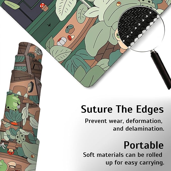 Cute Frog Mouse Pad,35.4 x 15.7 Inch Large Mouse Mat Non-Slip Rubber Stitched Edges for Writing Desk,Office,Home,Laptop