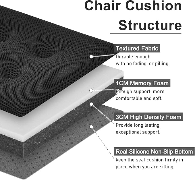 baibu 12 Inches Memory Foam Square Stool Cushions with Ties Set of 4, Dual-Layer Design Breathable Square Chair Pads Seat Cushions with Non-Slip Bottom- Only 4 Pads (12" (4PC), Black)