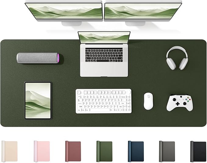 YSAGi 55" x 17" Large PU Leather Desk Mat for Keyboard and Mouse - Waterproof Non-Slip Desk Pad Protector for Office, Home, Writing Desk, Olive Green