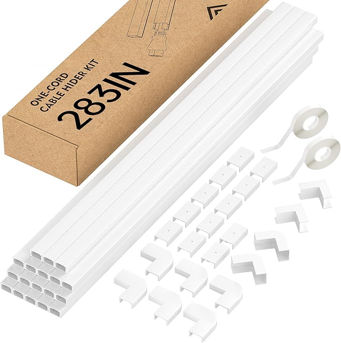 283in PVC Wire Covers for Cords on Wall, One-Cord Cable Concealer Kit, Paintable Cable Raceway Management, Cord Hider, Max for 2 Small Cords for Home Office, W0.59in H0.4in