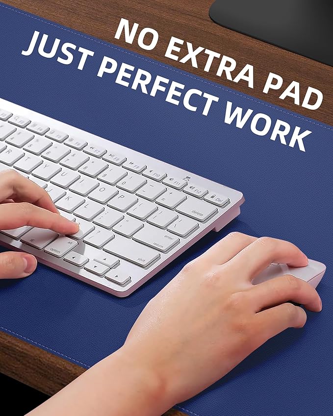 Leather Desk Pad Protector,Office Desk Mat,Large Mouse Pad, Non-Slip PU Leather Desk Blotter,Desk Pad,Waterproof Desk Writing Pad for Office and Home (Blue,35.4" x 17")