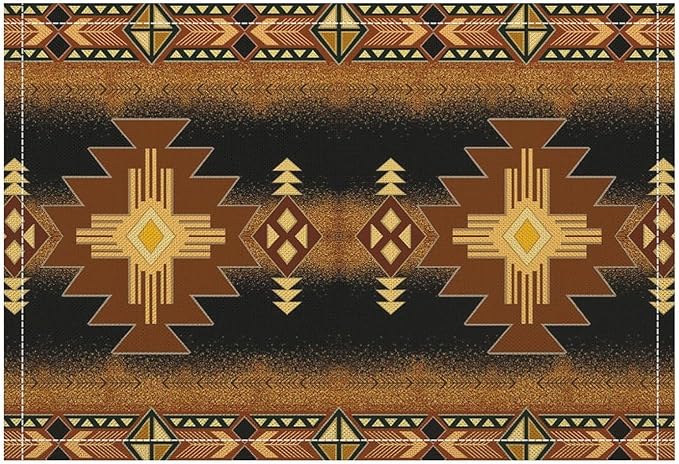 Vintage Aztec Southwest Placemats Ethnic Style Design Boho Geometric Pattern Linen Washable Table Mats Stain Heat-Resistant Desktop Decor Place Mats for Home Kitchen Dining Party 12x18 in 6 Pcs