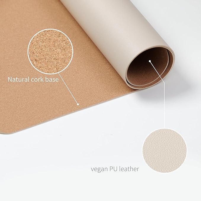 RENMTURE Desk Pad, Cork & PU Leather Desk Mat, Large Mouse pad, Non-Slip Desk Protector and Blotter, Waterproof Writing Pad, Desk Accessories and Organizers for Home Office (Apricot,32"x16")