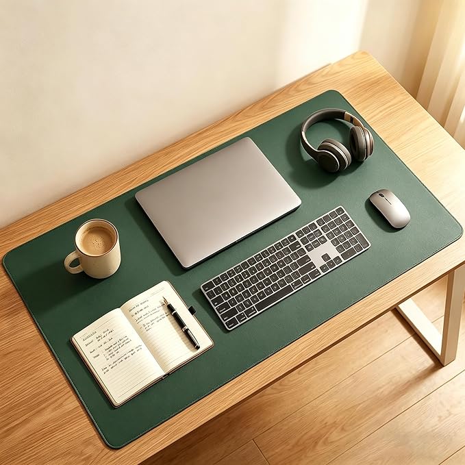 Dual-Sided Desk Pad Protector, Desk Mat with Non-Slip - Waterproof PU Leather Office Desk Blotter for Mouse, Keyboard, Writing,11.03'' x 22.85'',Dark Green
