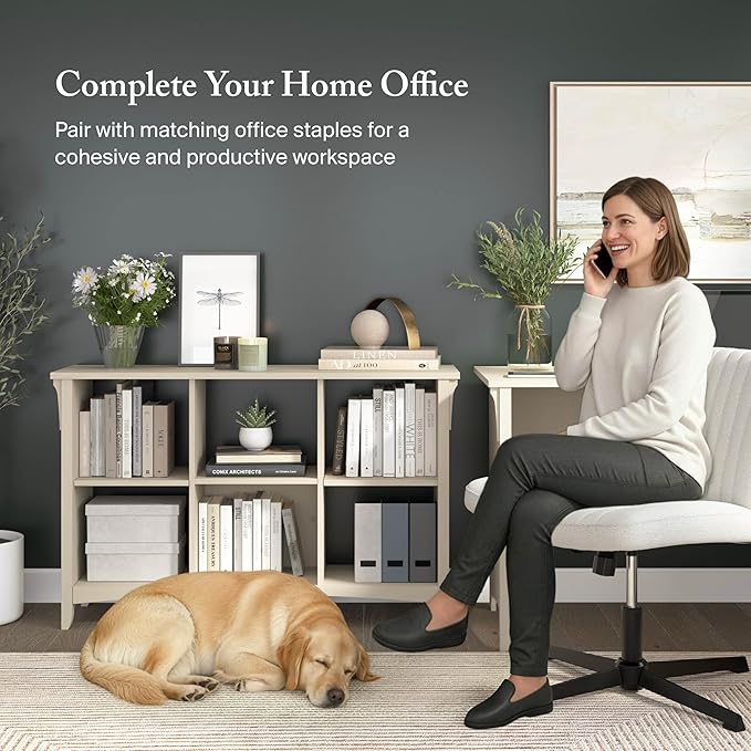 Bush Home Salinas 6 Cube Organizer in Antique White, Office Storage Solution, Home Organizer with Open Shelving, Compact Unit for Books and Supplies