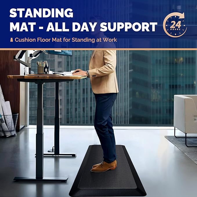FEATOL Anti Fatigue Mat for Standing, 9/10 Extra Thick Ergonomic Standing Desk Mat, Comfort Memory Foam Standing Mat at Home,Office All Day (17" x 24", Black, 2PC)