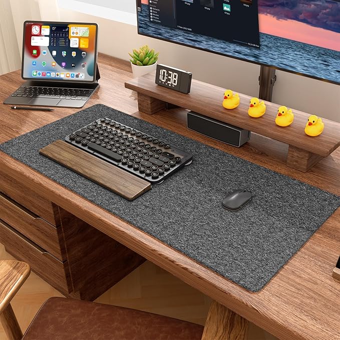 Auhoahsil Felt Desk Mat, Minimalist Large Mouse Pad XL 31.5 x 11.8 in, Desk Matt for Desktop, Keyboard, Laptop, Computer, Office, Work from Home, Gaming, Gray