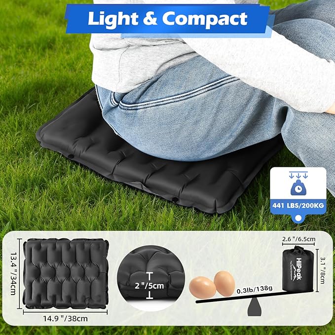 HiiPeak Inflatable Seat Cushion, Lightweight Stadium Seat Pad Camping Air Seat Cushion for Bleachers Backpacking Hiking Airplane Office Car Sports Events Concert