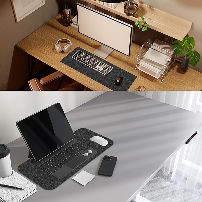 PATIKIL 47.2" x 23.6" Large Felt Desk Pad Protector, Non-Slip Desk Mat Full Table Mouse Pad Keyboard Mats for Laptop Computer Writing Desk Table Gaming Home, Light Gray