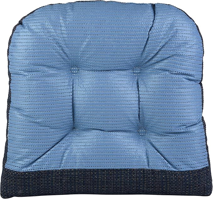 Klear Vu Gripper Overstuffed Universal Non-Slip Dining Chair Cushions for Kitchen Decor or Office Use, U-Shaped Skid-Proof Seat Pad, 15x15 Inches, 4 Count (Pack of 1), Waffle Navy Blue