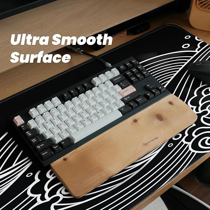 Gaming Mouse Pad with Anti-Slip Rubber Base, Extended Large Computer Mouse Mat with Stitched Edges, Long XL Anime Mousepad for Laptop and Keyboard, 31.5 x 11.8 inch (Black and White Wave)