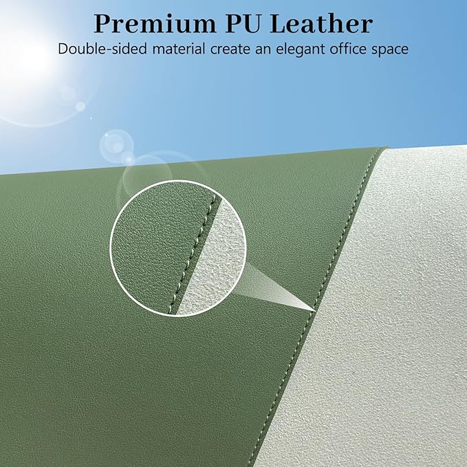 Olive Green Leather Desk Mat Large Mouse Pad, Waterproof Desk Pad for Keyboard and Mouse, Non-Slip Computer Desk Protector, Smooth Mouse Movement Desk Mat for Home and Office(35.4"×17")