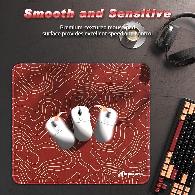 ATTACK SHARK CM02 Gaming Mouse Pad for Esports Speed Large Mouse mats for Desk Waterproof Surface Stitched Edges and Anti-Slip Rubber Base Size L Laminate 17.72” x 15.75” x 0.16” Orange Contour