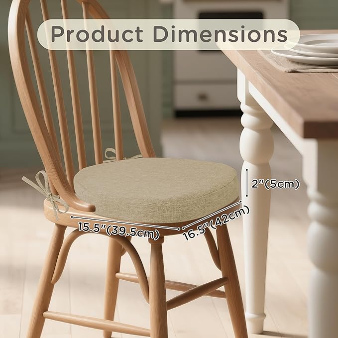 Windsor Chair Cushions for Dining Chairs 4 Pack Non Slip Kitchen Seat Cushion with Ties and Washable Covers Indoor Comfortable Seat Pad with Thick Foam 16.5" x 15.5" x 2" Beige