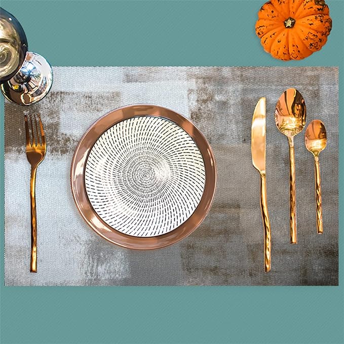 Placemats Set of 4 Grey Modern Abstract Art Washable Heat-Resistant Plastic PVC Table Mat Non-Slip Wipeable Woven Vinyl Place Mats for Outdoor Indoor Patio Dining Kitchen Dinner Table Decor