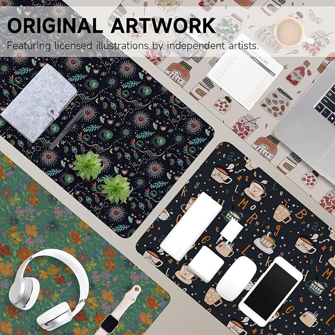 AUPET Leather Large Mouse Pad Desk Blotters – 35 x 17in Cute Desk Mat with PU Surface, Non-Slip Desk Pad Protector,Waterproof Desk Writing Pad for Office Home (Mystical Cosmic)