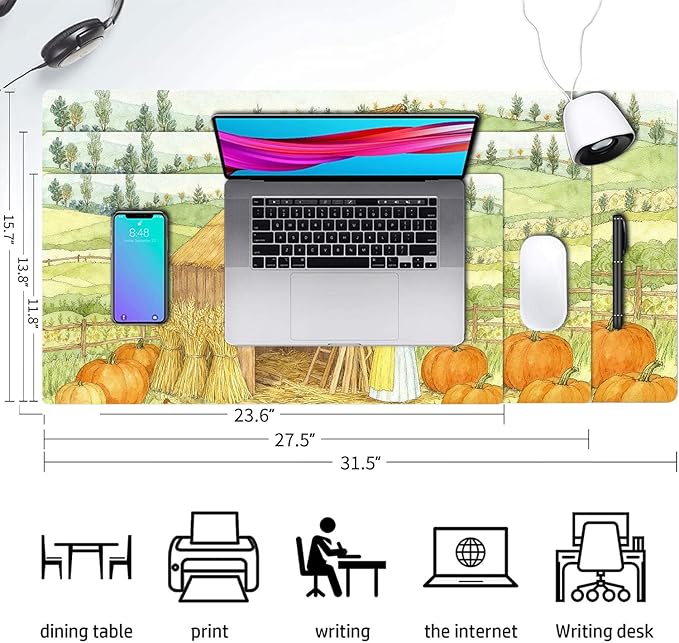 Farmer Rabbit Mouse Pad PU Leather Harvest Desk Mat Large Waterproof Gaming Pad Non-Slip Keyboard Mouse Pad Writing Pad for Gamer Office&Home