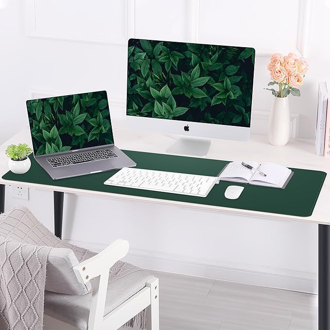AFIING Cork Desk Mat 47" x 17", Dual-Sided Natural Cork & PU Leather Desk Pad, Non-Slip Waterproof Large Mouse Pad for Office, Home & Gaming (Dark Green)