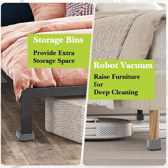 4 Pack Furniture Risers 3 Inch, Adjustable Bed Risers Heavy Duty for Table Desk Couch Chair Sofa Cabinet Bed Legs Dorm, Square Stackable Bed Raisers Blocks Lift Height 1", 2",3" or 4", Grey