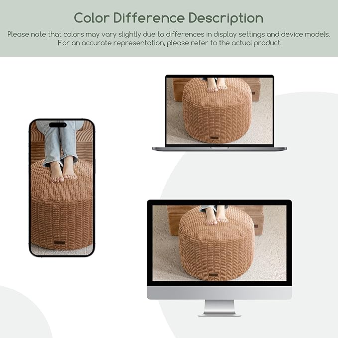 HIGOGOGO Pouf Ottoman Stuffed Round Modern Foam Filled Foot Rest Poufs for Living Room Chair Decorative 26 X 18 Inches Boho Relax Stool for Wedding Christmas Party, Brown