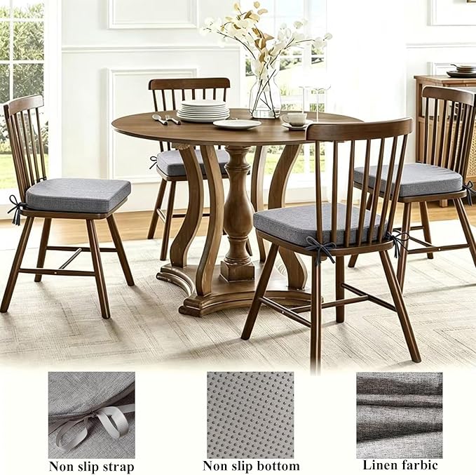 18 x 18 Inch Chair Pads for Dining Chairs Set of 2 with Ties Non Slip Washable Seat Cushion with Zipper Indoor Round Back Chair Cushions for Kitchen, Mid Grey