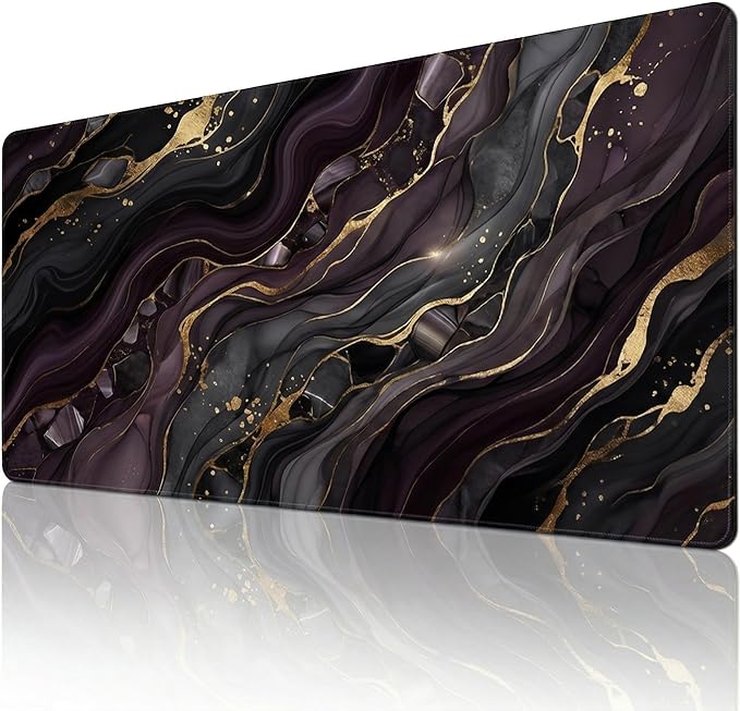Black Gold Marble Mouse Pad 48x24in, Luxury Abstract Extended Desk Mat, Non-Slip Waterproof Keyboard Pad for Office & Gaming